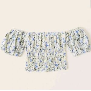 Abercrombie & Fitch Off-The-Shoulder Smocked Puff Sleeve Top XL